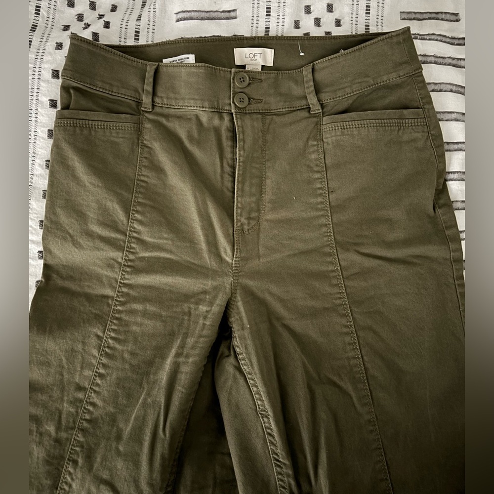 LOFT Green Wide Leg Pants with Sturdy Cotton Blend